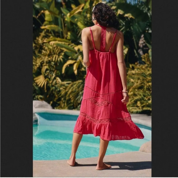 Anthropologie Lace Trim Gauze Midi Dress - Picture 4 of 8